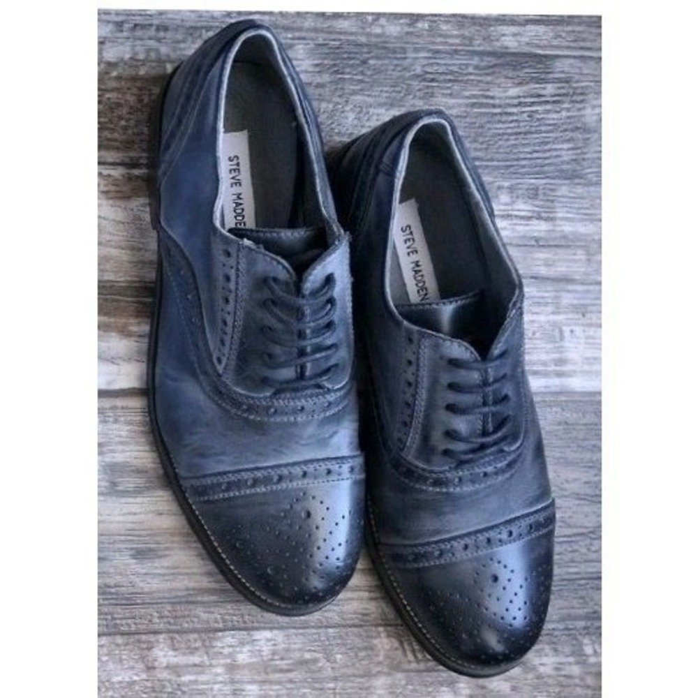 Steve Madden EDDEE II Black Gray Gradient Leather Brogue Oxfords